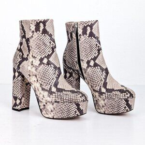 Vince Camuto Women Leslieon Snake Print Leather Platform Heel Ankle Boots sz 7